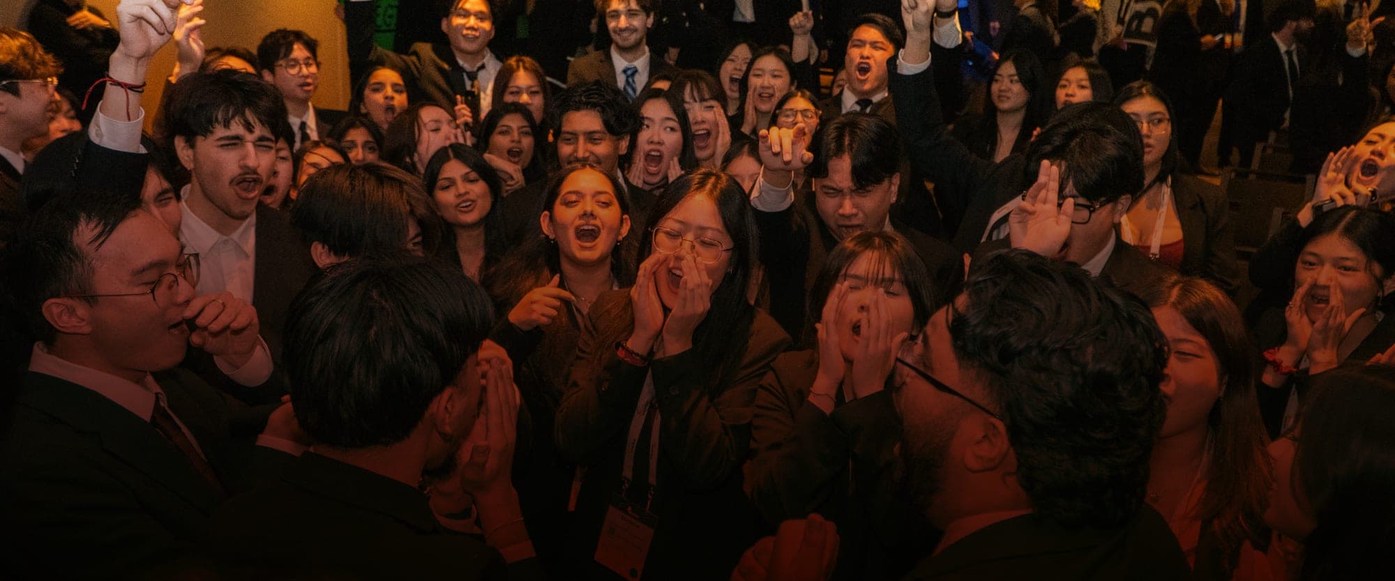 A crowd cheering